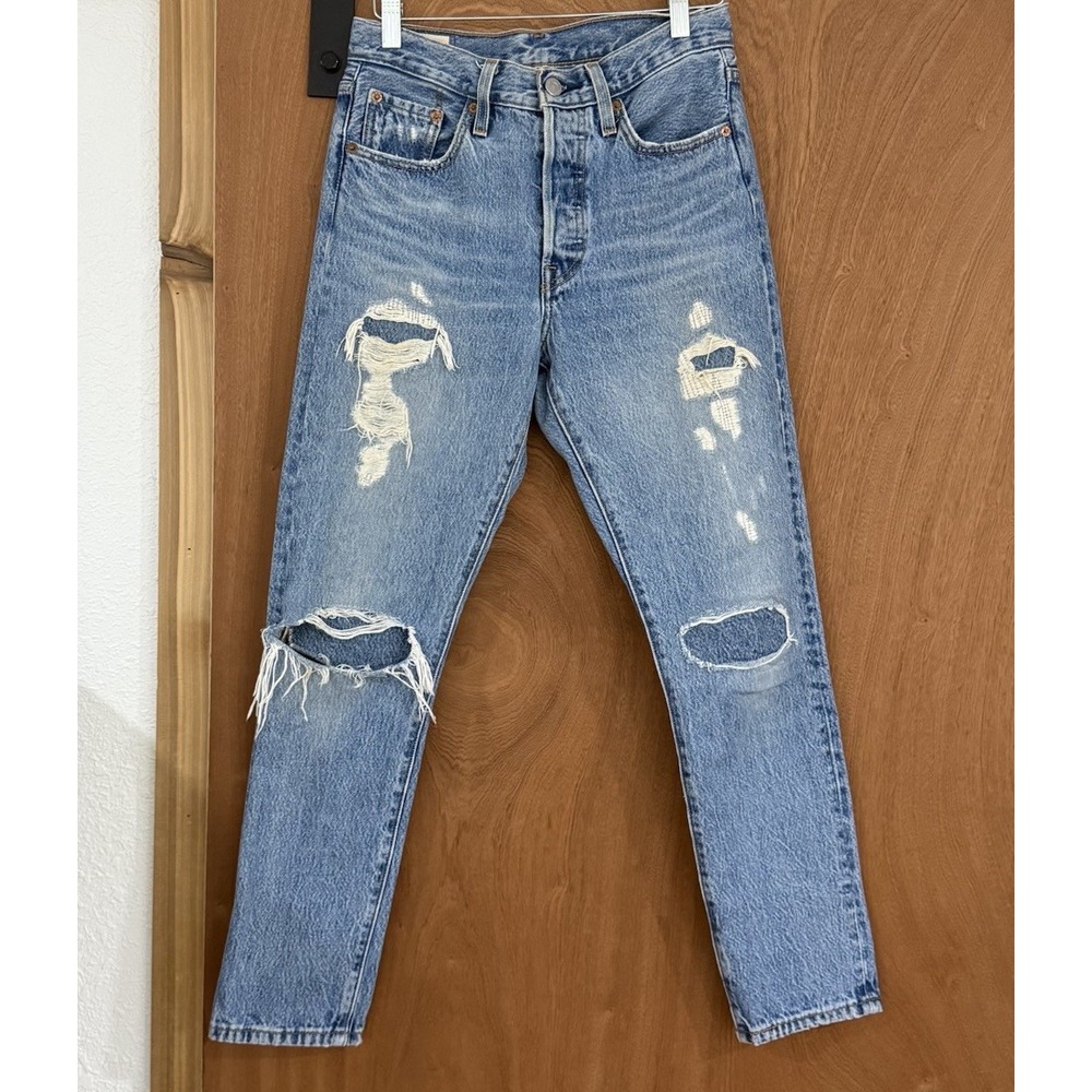 Vintage BIG E LEVI's Jeans 501 Button Fly‎  Leather Tag Sz 25x28 Skinny Thrashed